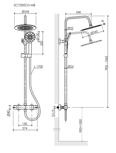Душевая стойка Sancos Kanedo SC7200MB настенная цвет черный с термостатом - фото 2